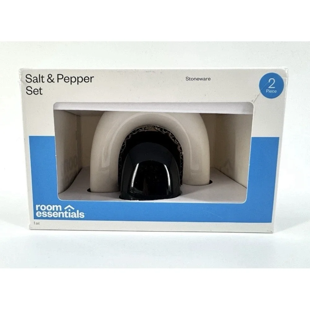Room Essentials Ceramic Salt & Pepper Set, Black and White